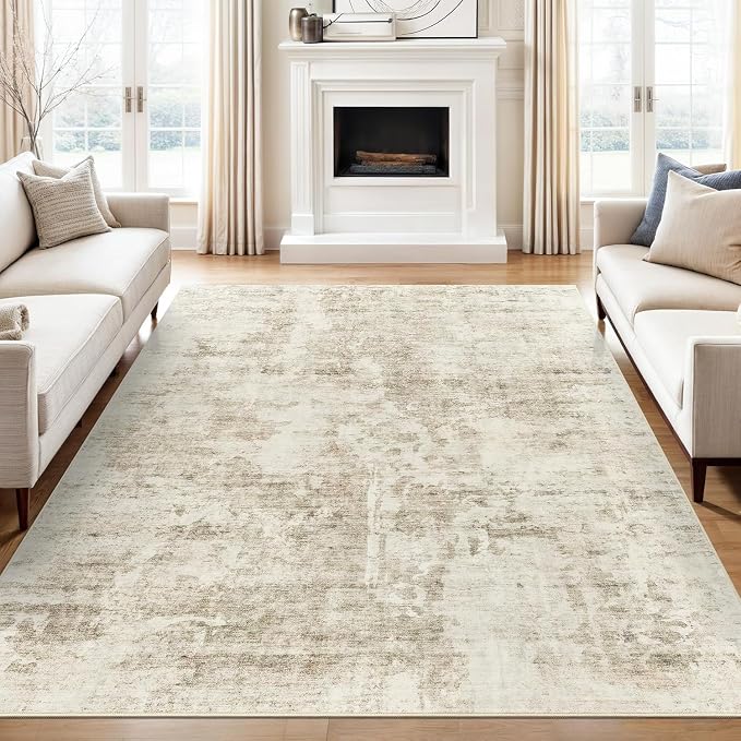 Soalmost Abstract Rug 8x10 Large Living Room Area Rugs Washable Beige/Gray | - Image 9