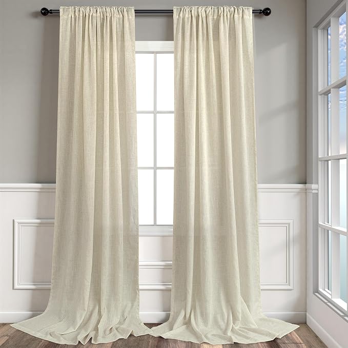 Pitalk Birch Beige Semi Sheer Linen Window Curtains 63 Inch Length 2 Panels - Image 9