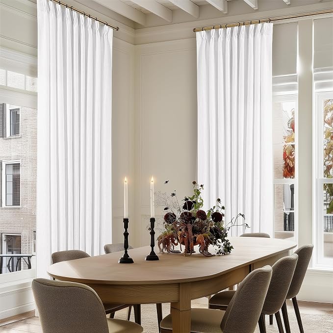 Snow White Pinch Pleated Linen 120 Inch Curtains 60 Inch Width | Linen Blend by Twodrapes