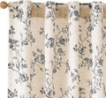 Lazzzy Black Floral Linen Curtains 96 Inch Farmhouse Back Tab Drapes by Lazzzy