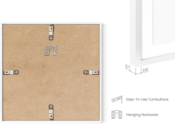 HAUS AND HUES 8x8 White Metal Picture Frame Matted to 4x4 - Features Premium Aluminum, Shatterproof Plexiglass - Ideal for Home, Room, Office (8x8 in, White, Set of 1)