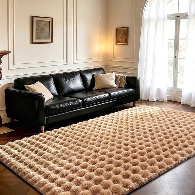 Coffee Rabbit Plush Rug 4'x6', Fluffy Shaggy Area Rug by CHOVY