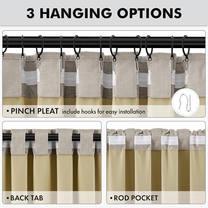 MIULEE 100% Blackout Linen Curtains 42 x 96 Inch Pebble Taupe 2 Panels | - Image 5