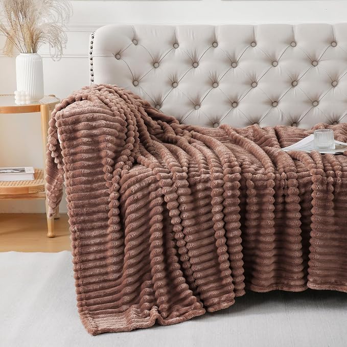 Chocolate Throw Blanket for Couch Sofa 50x70 inches Striped Design | Fleece - Image 5