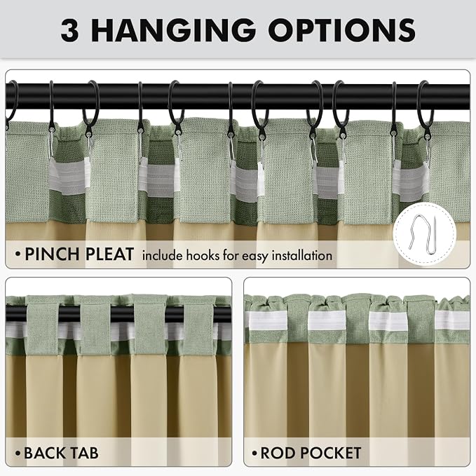 MIULEE 100% Blackout Linen Curtains 42 x 108 Inch Sage Green 2 Panel | Thermal - Image 5