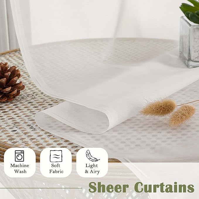 Ivory Sheer Curtains 102 Inches Long 2 Pcs, Rod Pockets Light Filtering Bedroom - Image 5