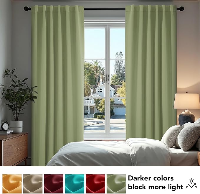 Deconovo Blackout Curtains, Thermal Insulated, W70 x L63 2 Panels, Back Tab - Image 4