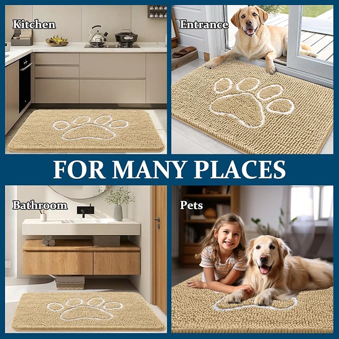 OLANLY Dog Door Mat for Muddy Paws 59x20, Paw Print Design Chenille Mud Mat | - Image 8