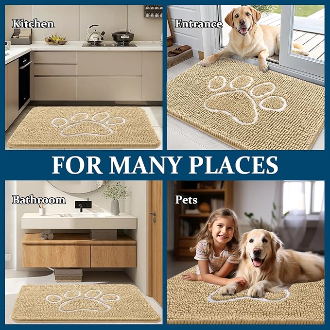 OLANLY Dog Door Mat for Muddy Paws 70x32, Paw Print Design, Absorbs Moisture - Image 8