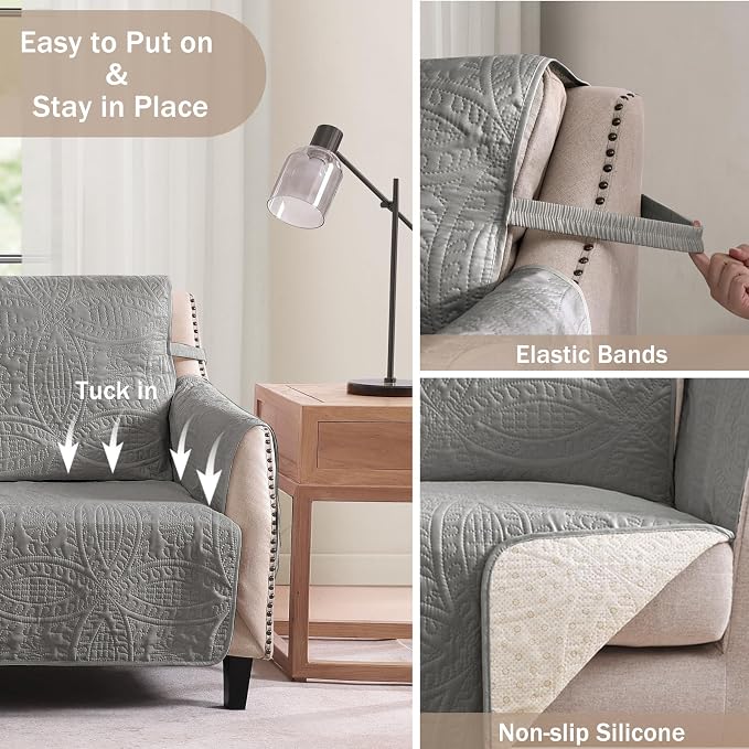 Soft Quilted Couch Cover with Pockets - Image 4