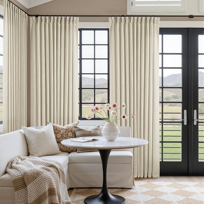 Pinch Pleated Extra Wide Beige Linen Curtain 90 Inches Long 70 Wide 1 Panel | by Twodrapes