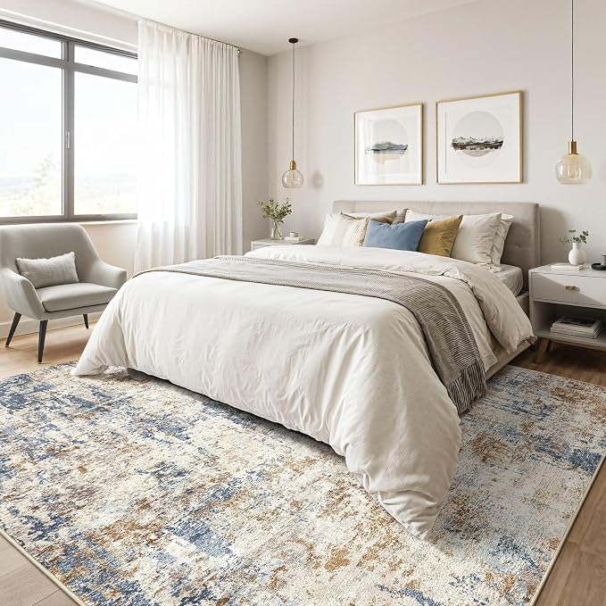 7x9 Area Rug Washable Rugs: Living Room Large Abstract Modern Soft Stain - Image 4