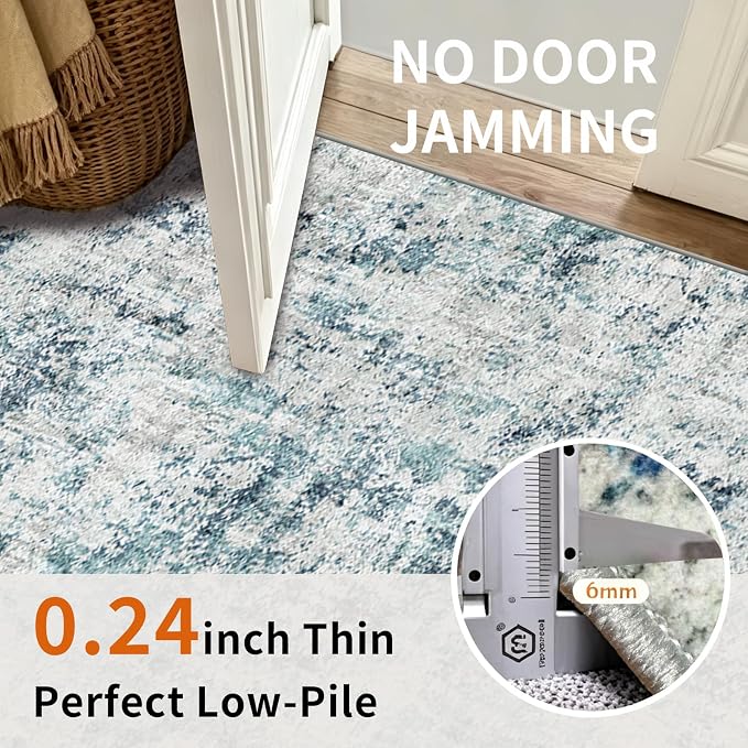 Machine Washable Runner Rugs 2x8 Modern Abstract Rug Ocean Mist | Stain & Spill - Image 3