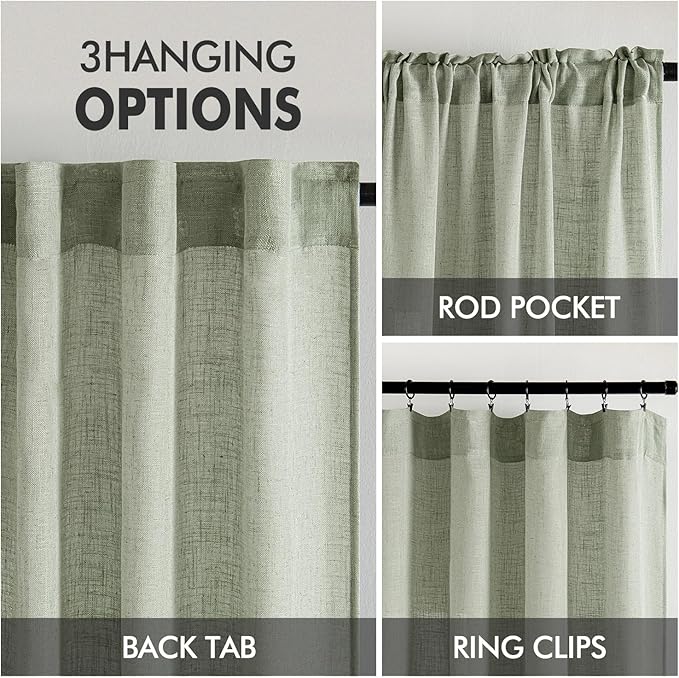 MIULEE Sage Linen Curtains 96 Inch Length 2 Panels - Image 3