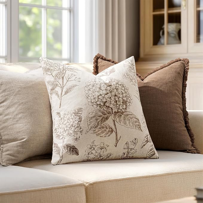 Set of 2 Decorative Floral Pillow Covers 22x22 Inch Light Brown | Neutral - Image 3