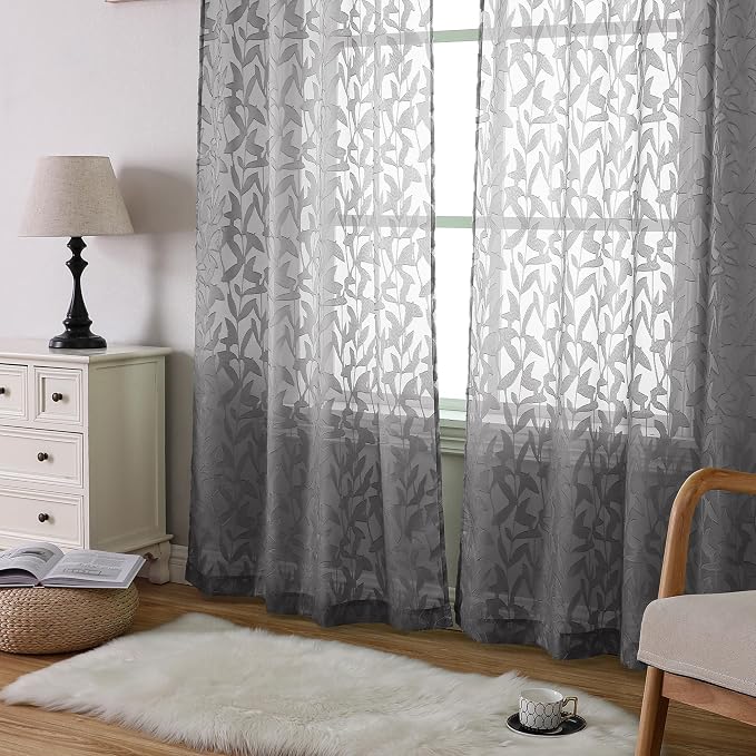 Lecloud Leia Clip Textured Charcoal Grey Sheer Curtains 63 Inch Length 2 Panels - Image 8