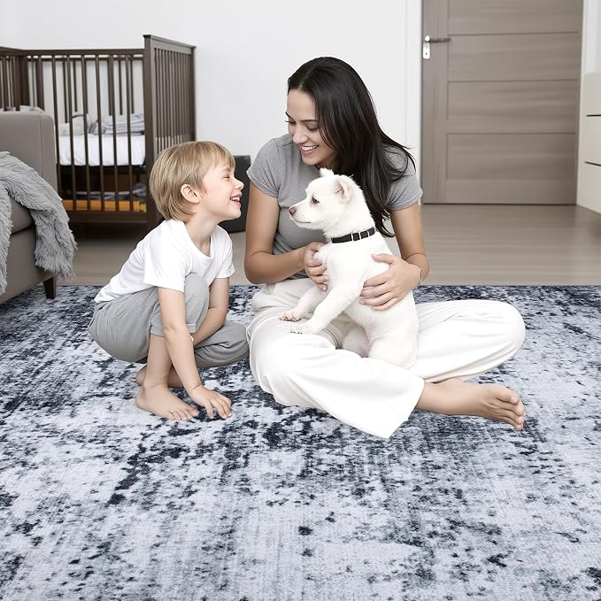 6x9 Area Rug Living Room: Modern Washable Indoor Carpet Black | - Image 10