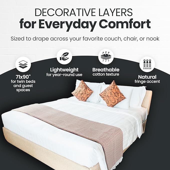 Gold Case Throw Blanket for Bed – 100% Recycled Turkish Cotton Bed Blanket – Decorative Throw Cotton Blankets for Living Room & Bedroom – Woven Twin Blankets - 71x90 - Black