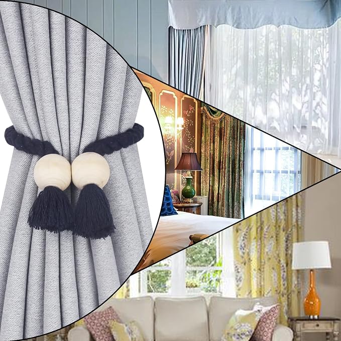 4 Pack Magnetic Curtain Tiebacks Cotton Hand Woven Tie Back Decorative Rope - Image 6