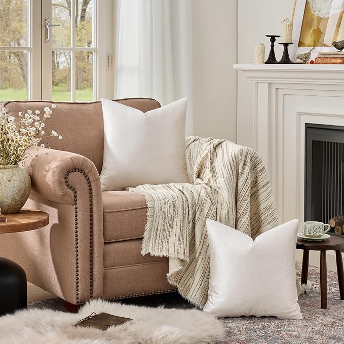 GIGIZAZA Velvet Pillow Covers 26x26 Decorative Pillows Pack of 2 Ivory | Beige - Image 5