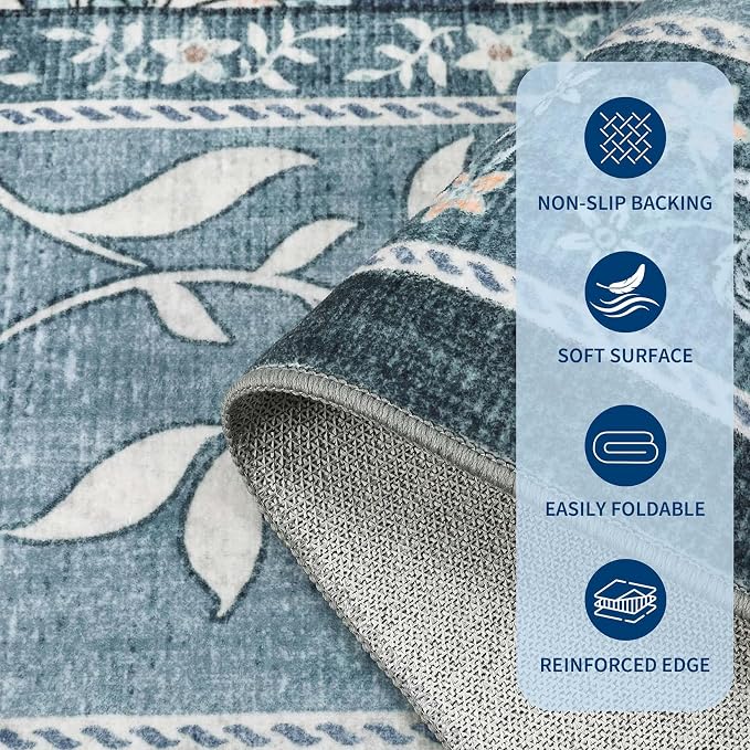 GarveeHome Misty Blue Botanical Grove 6ft Round Rug, Small Circle Vintage - Image 7