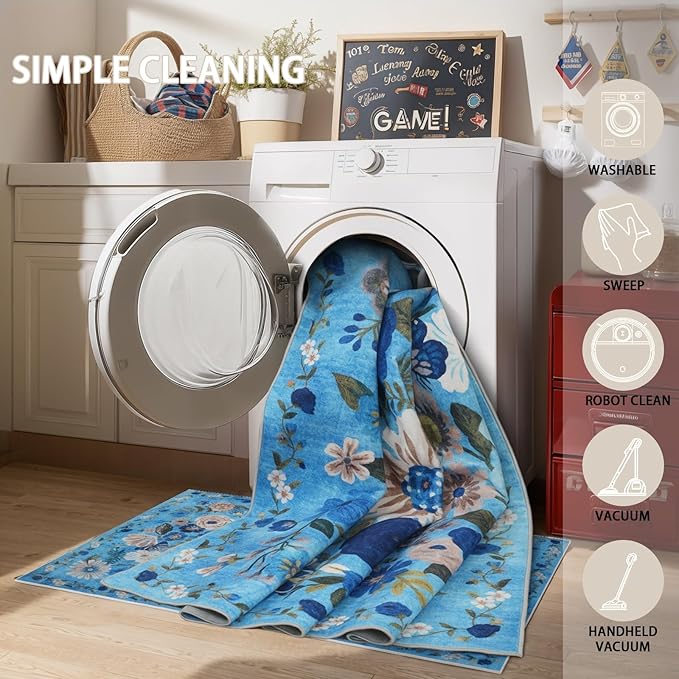 Floral Rug for Entryway, 2X3 Washable Kitchen Mat Ultra-Thin Soft, Non-Slip - Image 6
