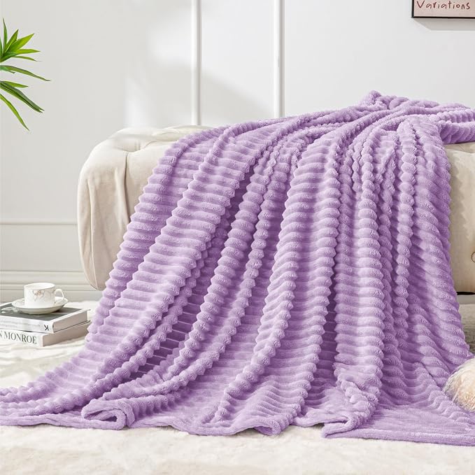 BEDELITE Ribbed Jacquard Lavender Fleece Twin Blanket by BEDELITE