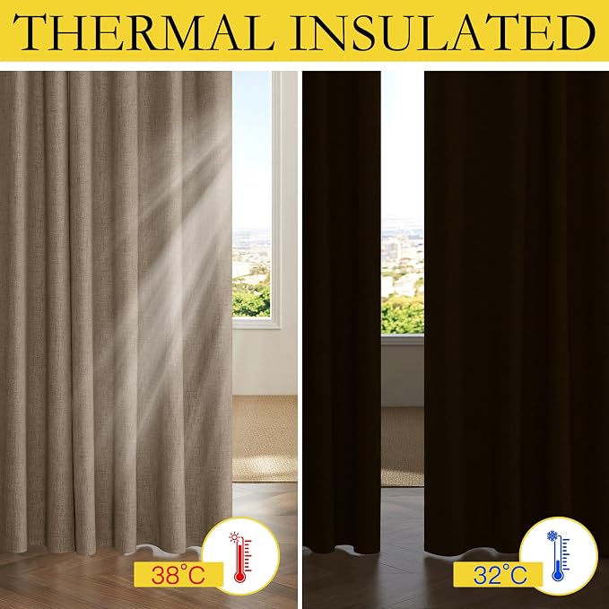 NICETOWN Bedroom 100% Blackout Linen Curtains, Thick Insulated Rod Pocket & - Image 5