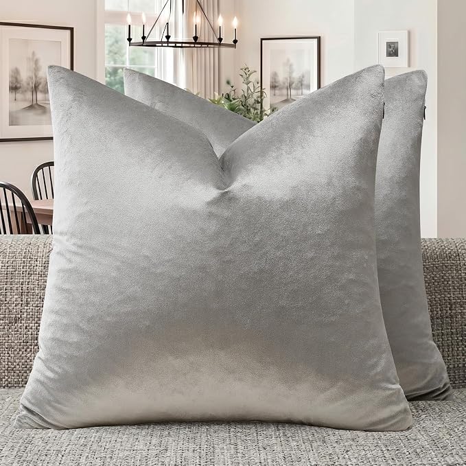 GIGIZAZA Silver Grey Velvet Throw Pillow Covers 18x18 Pack of 2 | Decorative by GIGIZAZAFocusingonhomedecoration