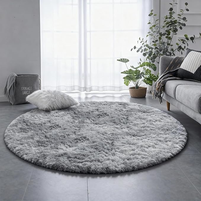 Amdrebio Tie-Dye Light Grey Round Circle Area Rugs 5Ft - Image 4