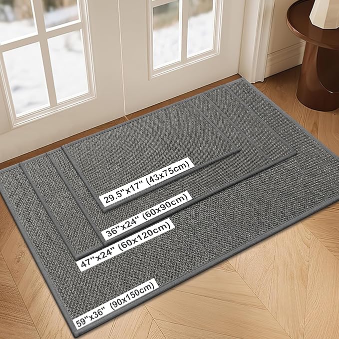 LEKEEPGO Door Mat 36"x59", Non Slip Door Mat Indoor Entrance, Rubber Backing Front Indoor Door mat Washable Absorbent Low-Profile Entryway Entry Resist Dirt Inside Door Mats, Grey