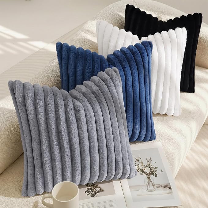 decorUhome Fall Faux Fur Throw Pillow Covers 24x24 Set of 2 Grey | Decorative - Image 7