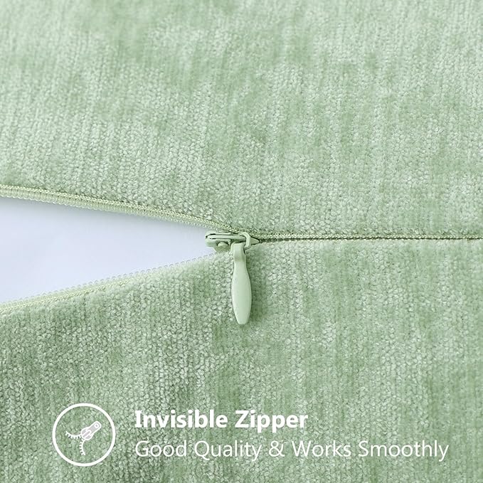 decorUhome Chenille Soft Throw Pillow Covers 12x20 Set of 2, Lumbar Velvet Farmhouse Neutral Decorative Euro Pillow Covers with Stitched Edge for Couch Sofa Bed Home Decor, Sage Green