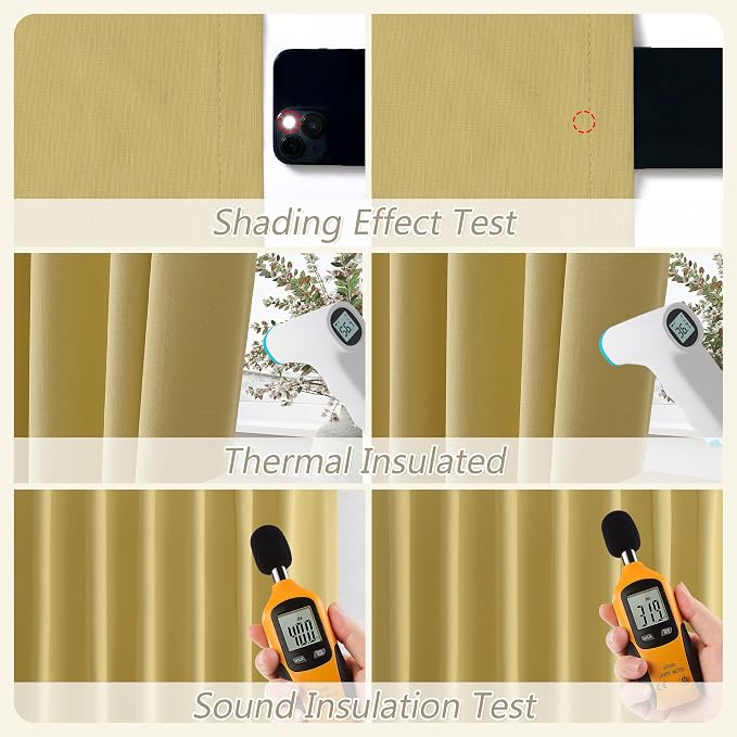 Guken Yellow 100% Blackout Linen Curtains 96 Inch Length 2 Panels Set - Image 5