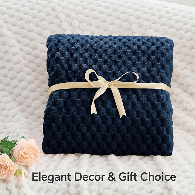 BEDELITE Navy Queen Blanket for Bed, Soft Cozy Gifts for Women, 90 * 90 | 3D - Image 3