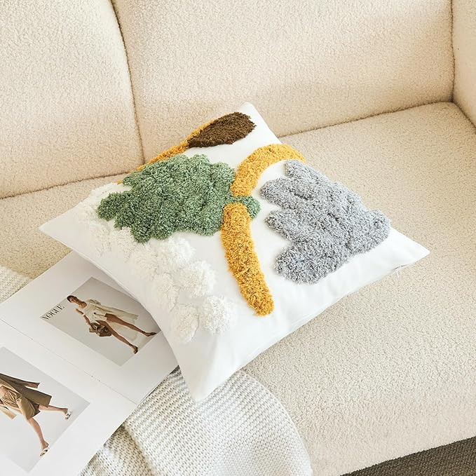 HOdo Home 18x18 Throw Pillow Covers, 2PCS Tufted Boho Jacquard Pillow Covers,Farmhouse Decorative Pillow Cover,Pillow Cases for Couch Sofa Bed Stylish Decor, Simple Textured Cushion Sham