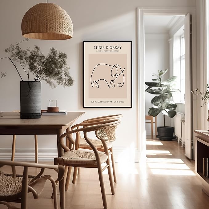 Poster Master Vintage Poster - Retro One Line Elephant Drawing Print - Elephant Art - Minimal Gift for Men, Women, Animal Lover - Abstract Wall Decor for Home, Office - 8x10 UNFRAMED Wall Art