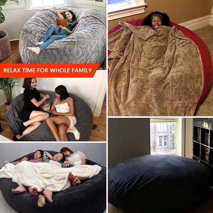 Big Huge Giant Bean Bag Chair for Adults, (No Filler) Bean Bag Chairs in Multiple Sizes and Colors Giant Foam-Filling Required- Machine Washable Covers, Double Stitched Seams (Khaki,7FT)