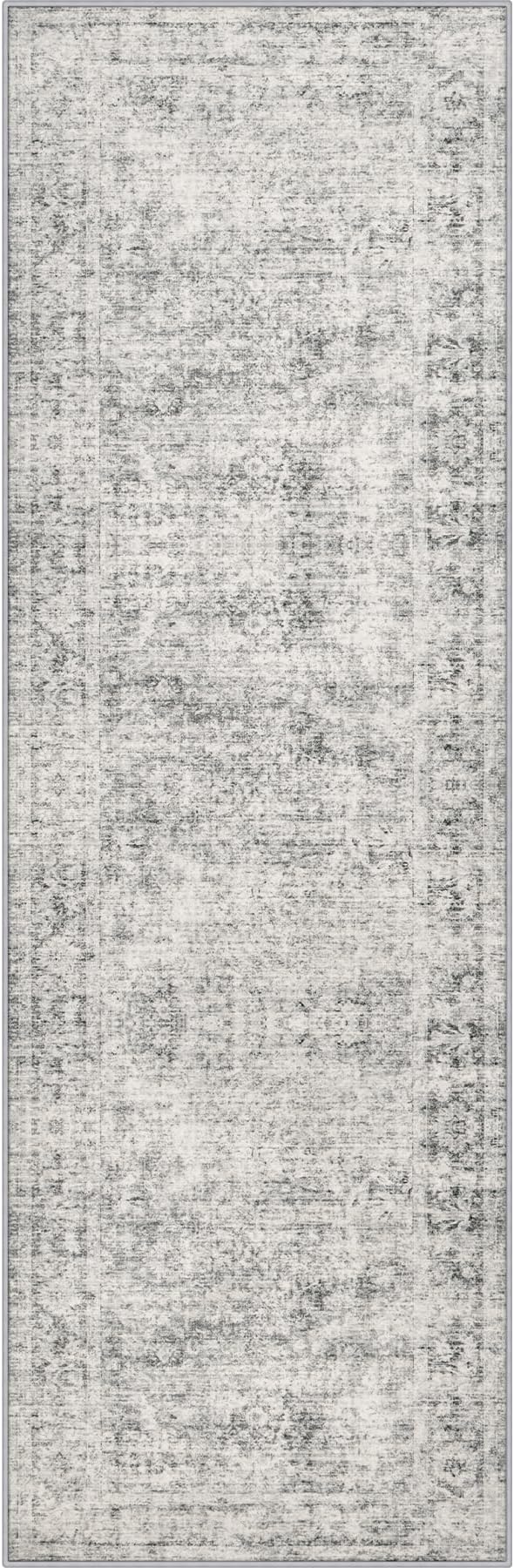 2.6x14 Washable Runner Rug:Modern Abstract Soft Carpet Black Grey | by FXRHLP