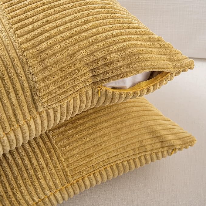 Fancy Homi 2 Packs Mustard Yellow Decorative Throw Pillow Covers 16x16 Inch - Image 4