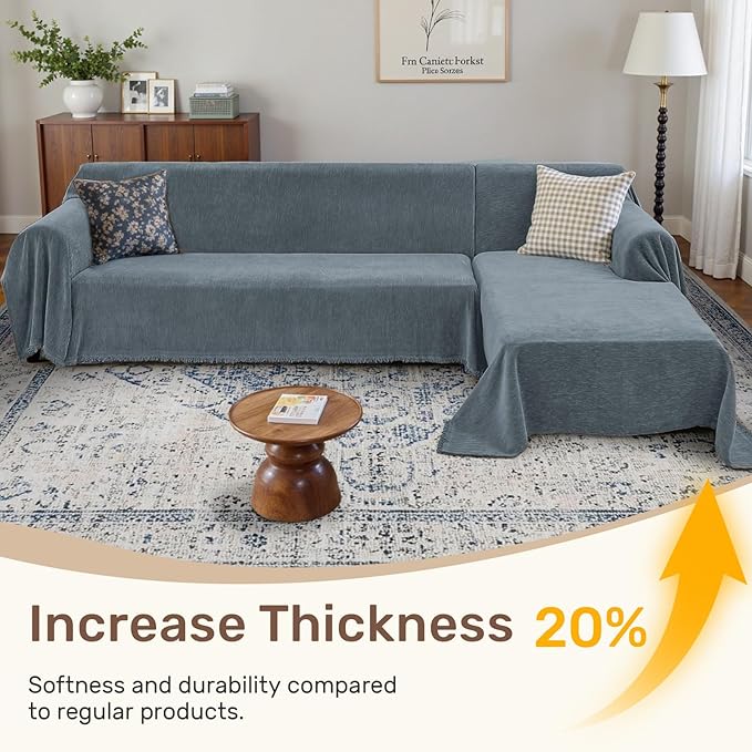 2 Pieces Sectional Couch Covers L Shaped Cover XXL Dusty Blue | Thick Washable - Image 3