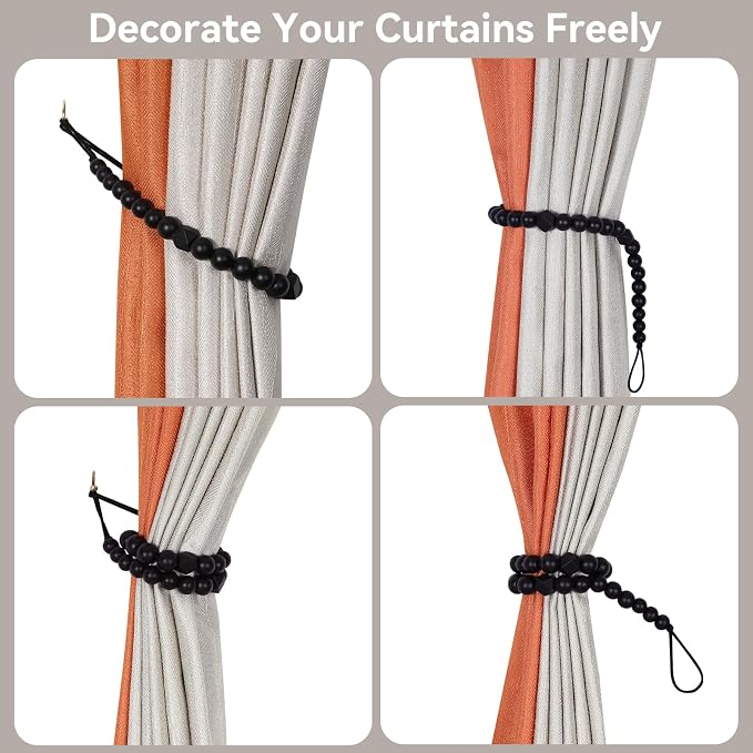 Wood Bead Curtain Tiebacks, KLOGTSIND Set of 4 Curtain Holdbacks - Image 3