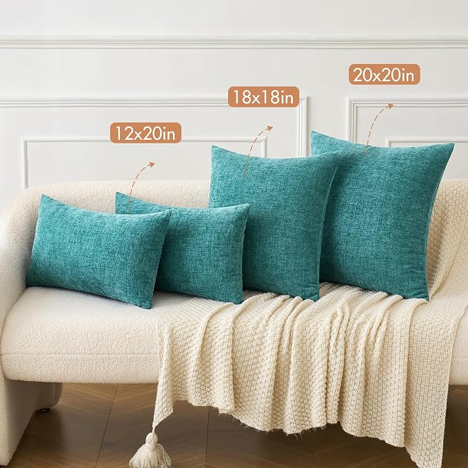 MIULEE Pack of 2 Teal Throw Pillow Covers 16x16 Inch Soft Chenille Pillow Covers - Image 4