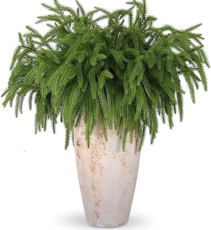 12 Pcs Artificial Norfolk Pine Branches, Norfolk Pine Artificial Pine Stems DIY Crafts Faux Christmas Greenary Norfolk Pine Branches for Xmas Wreath Garland Home Decor (12)