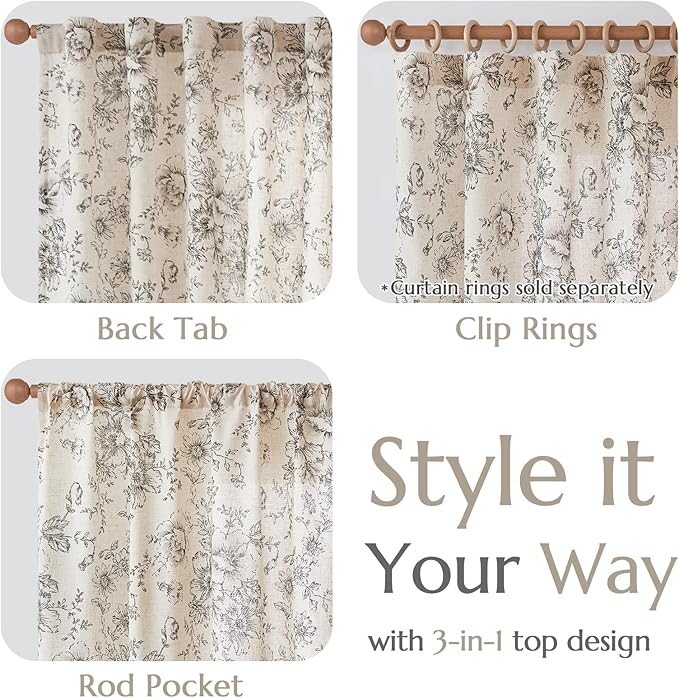 jinchan Linen Floral Curtains Extra Wide - Image 3