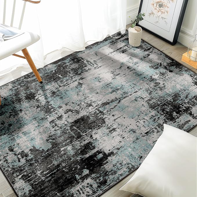 Washable Area Rugs 4'x6' Non-Slip Modern Abstract Soft by RELEANY