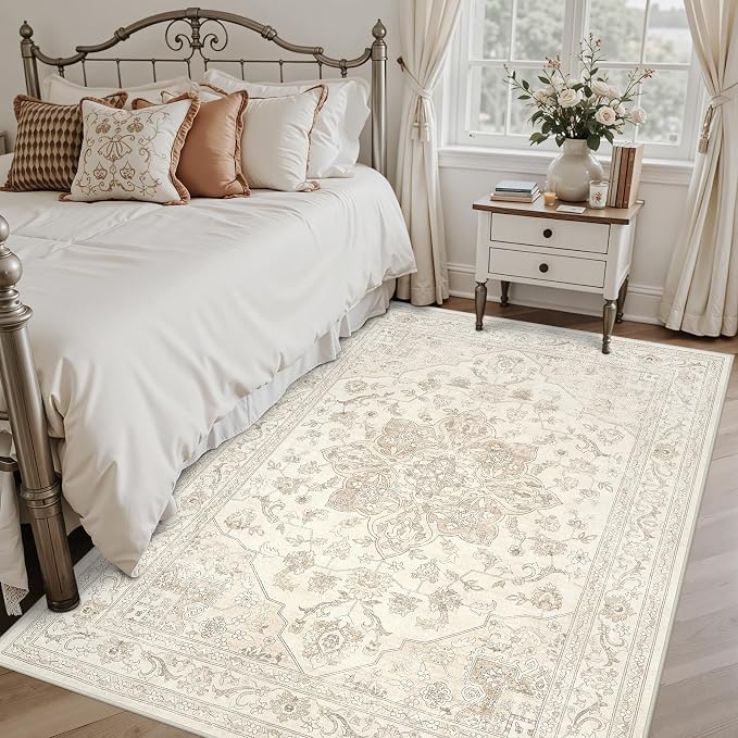 5x7 Area Rugs for Living Room: Vintage Boho Neutral Washable Rug Indoor Soft - Image 2