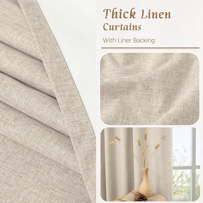 84 Inch Oatmeal 100% Blackout Linen Curtains 84 Inch - Image 8