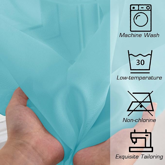 Aqua Sheer Curtains for Bedroom Living Room 96 Inches Long 2 Panels Set - Image 5