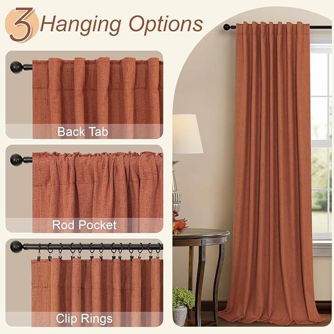 Rust Blackout Curtains for Living Room 102 Inch Length 2 Panels Set Linen - Image 6